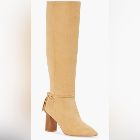 NWOB JustFab Tan Faux Suede Boots Size 10 - Picture 2 of 14